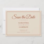 Elegante minimalistische bruiloft terracotta rusti save the date (Voorkant)