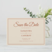 Elegante minimalistische bruiloft terracotta rusti save the date (Staand voorkant)