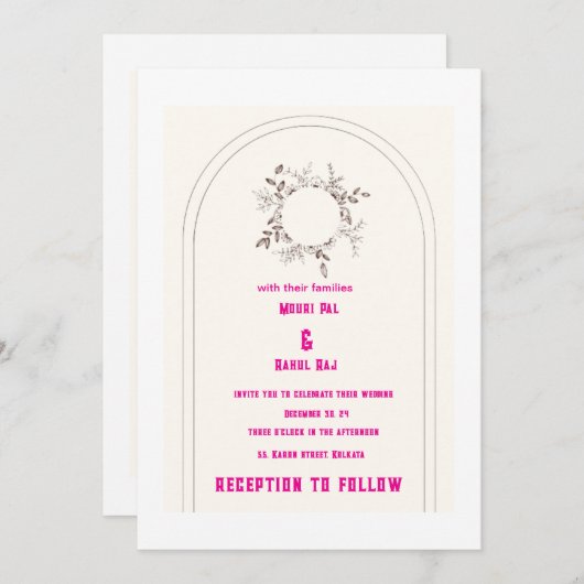 Elegante minimalistische bruiloft uitnodiging Kaar (Voorkant / Achterkant)