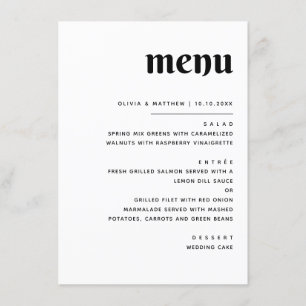 Elegante minimalistische bruiloft   Zwart-wit dine Menu