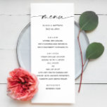 Elegante minimalistische bruiloft | Zwart-witscrip Menu<br><div class="desc">Tijdloos en verfijnd, dit zwart-wit huwelijksmenu is voorzien van een elegant modern script in combinatie met een strakke minimalistische lay-out. Dit rechthoekige menu is ontworpen voor koppels die eenvoud waarderen met een vleugje sophisticatie en is ideaal voor officiële recepties, evenementen met een zwart stropdas of moderne romantische bijeenkomsten. Volledig aanpasbaar,...</div>