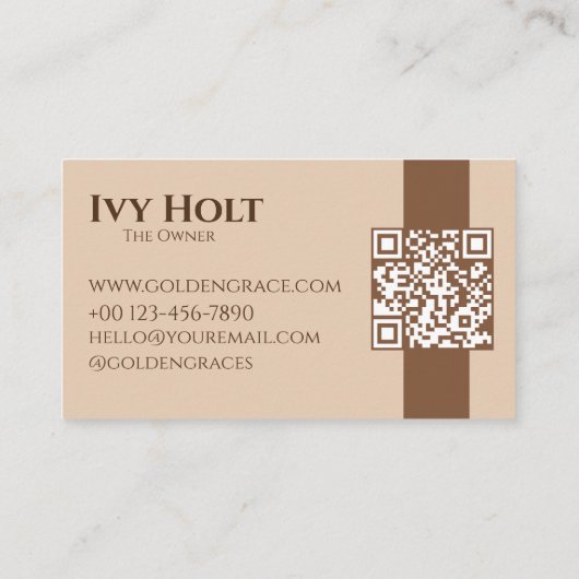 Elegante minimalistische bruin beige sieraden QR-c Visitekaartje (Achterkant)