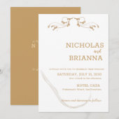 Elegante minimalistische bruine bruiloft uitnodigi kaart (Voorkant / Achterkant)