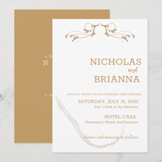 Elegante minimalistische bruine bruiloft uitnodigi kaart (Voorkant / Achterkant)