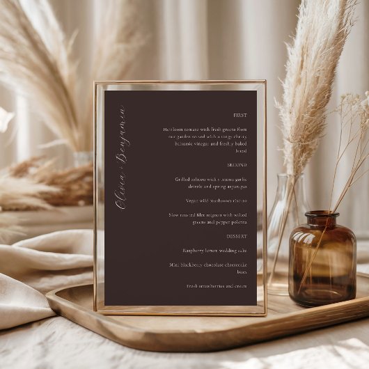 Elegante Minimalistische Bruine Script Huwelijk Menu
