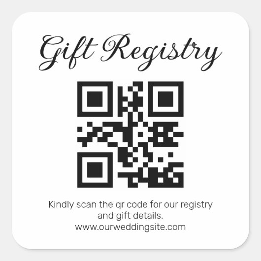 elegante minimalistische cadeau registratie qr cod vierkante sticker (Voorkant)