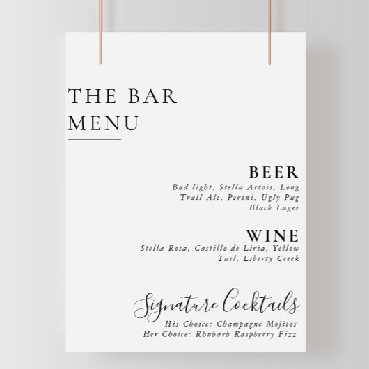 Elegante Minimalistische Calligrafie Bruiloft Bar  Poster
