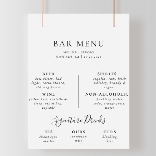 Elegante Minimalistische Calligrafie Bruiloft Bar Poster