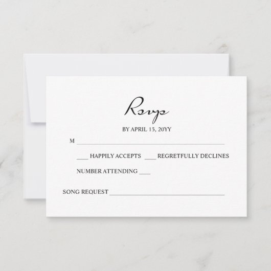 Elegante Minimalistische Calligrafie Witte Bruilof RSVP Kaartje (Voorkant)