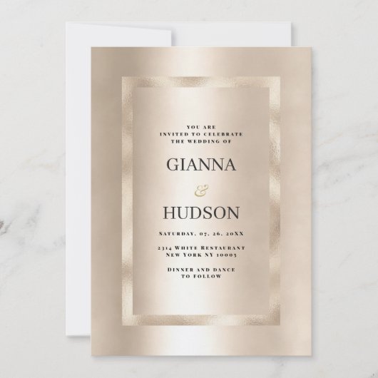 Elegante minimalistische champagne gouden glam bru kaart (Voorkant)