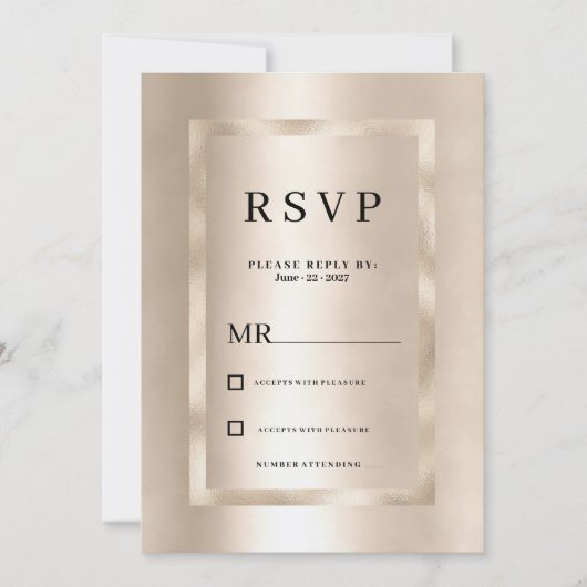 Elegante minimalistische champagne gouden glam RSV Kaart (Voorkant)
