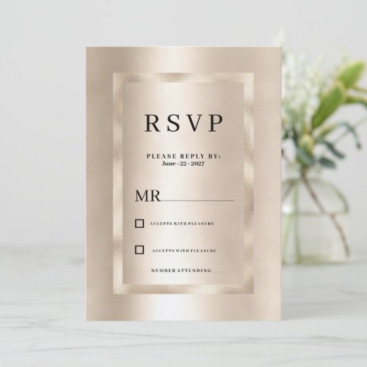 Elegante minimalistische champagne gouden glam RSV Kaart (Staand voorkant)