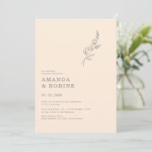 Elegante minimalistische chique bladeren bloem bru kaart (Staand voorkant)