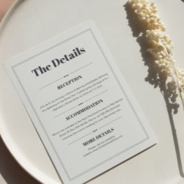 Elegante minimalistische chique bruiloft details informatiekaartje