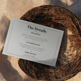 Elegante minimalistische chique bruiloft details informatiekaartje