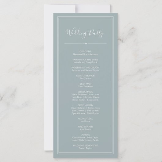 Elegante minimalistische chique huwelijksprogramma (Achterkant)