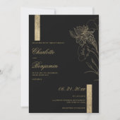 Elegante minimalistische chique zwart gouden bloem kaart (Voorkant)