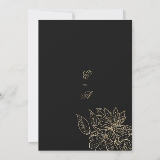 Elegante minimalistische chique zwart gouden bloem kaart (Achterkant)