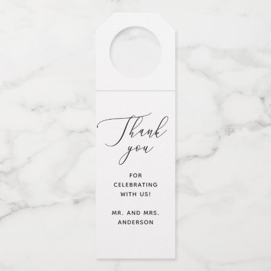 Elegante Minimalistische Clean Script Trouw Dank J Flessenhanger (Voorkant)