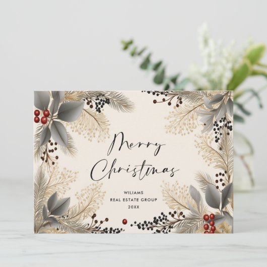 Elegante minimalistische corporate Bohemian Kerstm Feestdagenkaart (Staand voorkant)