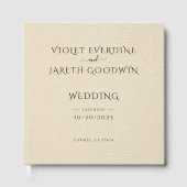 Elegante Minimalistische Crème Linen Effect Trouw Gastenboek (Voorkant)