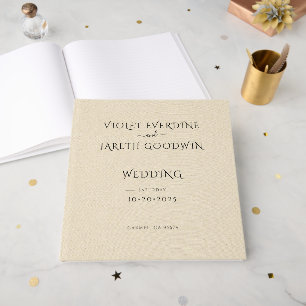 Elegante Minimalistische Crème Linen Effect Trouw Gastenboek