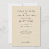 Elegante minimalistische crème linnen effect bruil kaart (Voorkant)