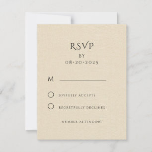 Elegante minimalistische crème linnen effect bruil RSVP kaartje