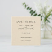 Elegante minimalistische crème linnen effect bruil save the date (Staand voorkant)