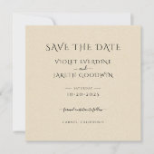 Elegante minimalistische crème linnen effect bruil save the date (Voorkant)