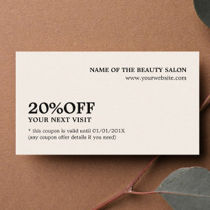 Elegante Minimalistische Crème Witte Coupon Salon