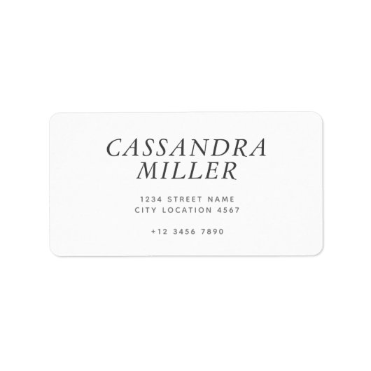 Elegante Minimalistische Cursieve Typografie Adres Etiket (Voorkant)