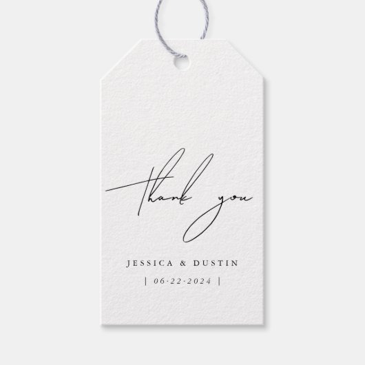 Elegante Minimalistische Dank U Zwarte Script Trou Cadeaulabel (Voorkant)