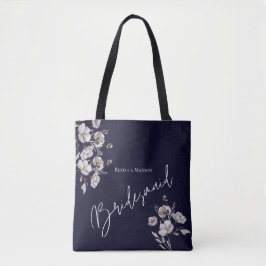 Elegante minimalistische dark navy waterverf bruid tote bag