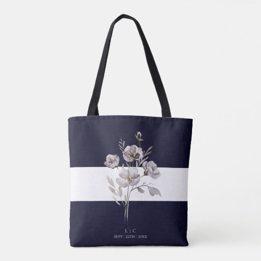 Elegante minimalistische dark navy waterverf bruid tote bag (Achterkant)