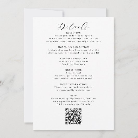 Elegante minimalistische details RSVP QR-code brui Kaart (Achterkant)