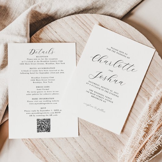 Elegante minimalistische details RSVP QR-code brui Kaart
