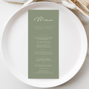 Elegante minimalistische donkergrijze olijf bruilo menu