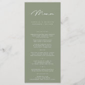 Elegante minimalistische donkergrijze olijf bruilo menu (Voorkant)