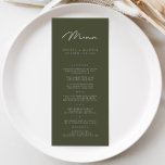 Elegante minimalistische donkergroene bruiloft men menu<br><div class="desc">De eenvoud van het ontwerp stelt het in staat om moeiteloos elke trouwthema of decorstijl aan te vullen, waardoor het een veelzijdige keuze is voor uw speciale dag. De heldere typografie en het strakke design creëer hebben een moderne en verfijnde uitstraling en zetten de toon voor een gedenkwaardige bruiloft. Ontworpen...</div>