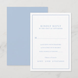 Elegante minimalistische Dusty Blue Lijst Maaltijd RSVP Kaartje