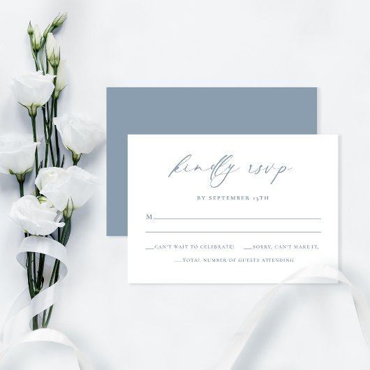 Elegante minimalistische Dusty Blue Wedding RSVP K Bedankkaart