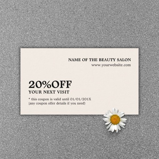 Elegante minimalistische Ecru White Coupon Salon