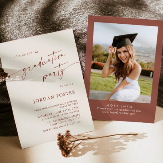 Elegante minimalistische één foto afstudeerfeest kaart
