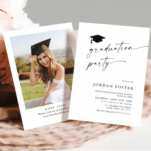 Elegante minimalistische één foto afstudeerfeest kaart