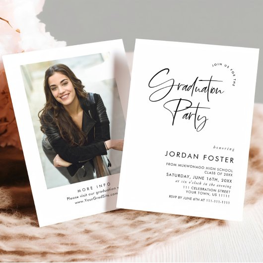 Elegante Minimalistische Eén FOTO Afstudeerfeest Kaart