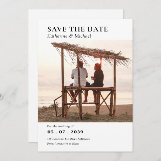 Elegante minimalistische één foto QR code bruiloft Save The Date (Voorkant / Achterkant)