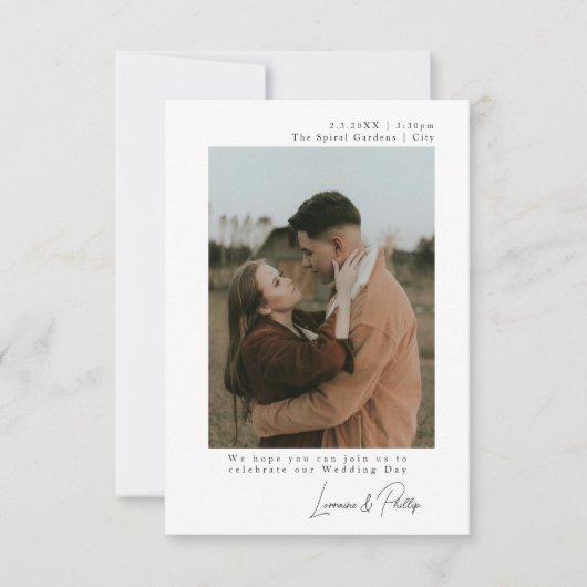 Elegante minimalistische eenvoudige bruiloft met 2 kaart (Voorkant)