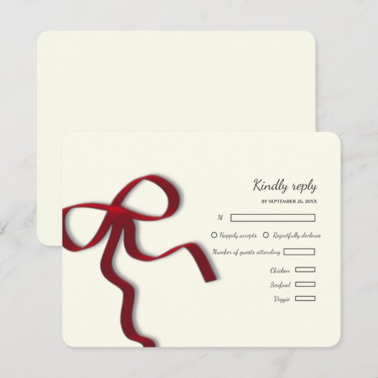 Elegante Minimalistische Eenvoudige bruiloft rode  RSVP Kaartje (Voorkant / Achterkant)