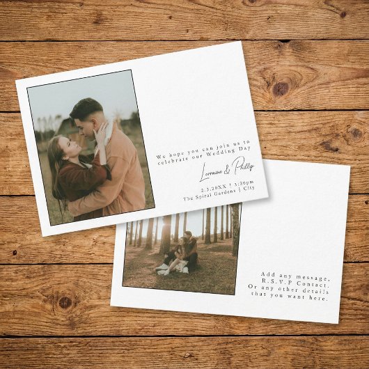 Elegante minimalistische eenvoudige fotobruiloft kaart